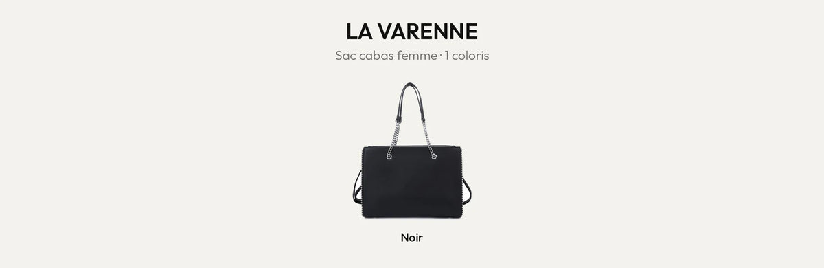 Sac cabas femme La Varenne en noir, anses à chaînes argentées – Gallantry Paris – réf. R-1527