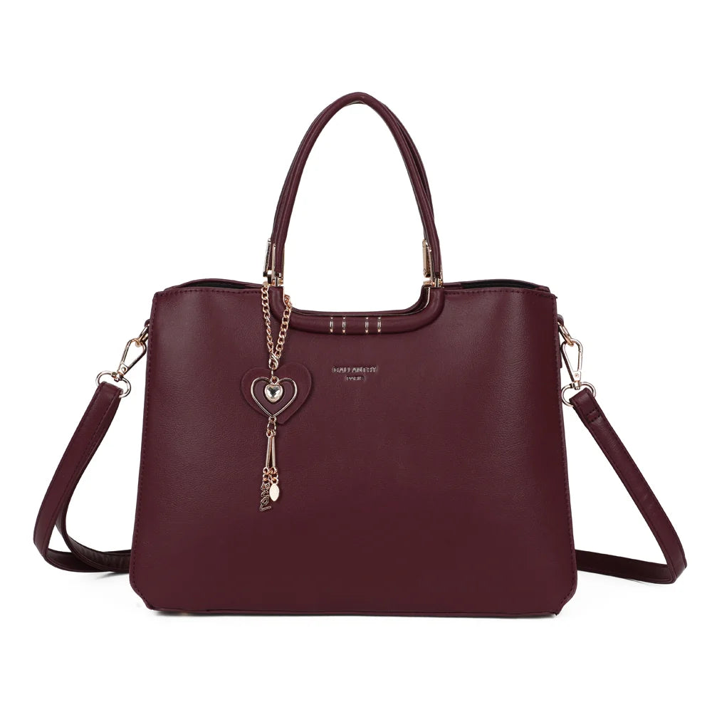 Sac à main femme Le Ambrélia bordeaux, bijou cœur doré et bandoulière amovible – Gallantry Paris – réf. DQ-8742