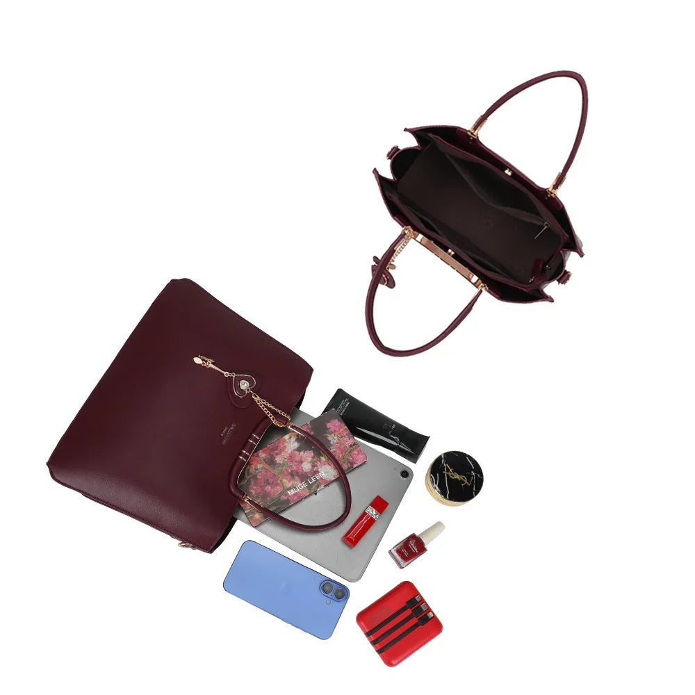 Intérieur du Ambrélia bordeaux : assez de place pour une tablette, un téléphone et la trousse beauté – réf. DQ-8742