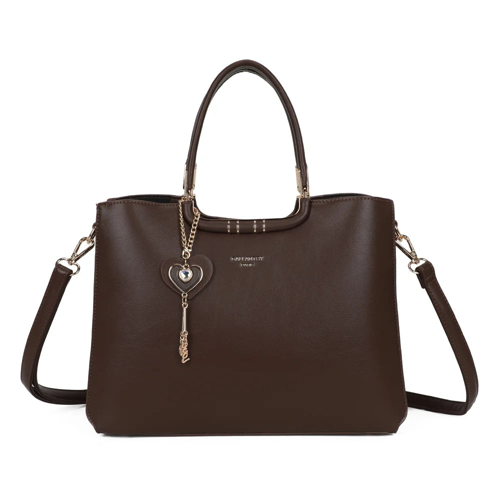 Sac à main femme Le Ambrélia coffee, bijou cœur doré et bandoulière amovible – Gallantry Paris – réf. DQ-8742