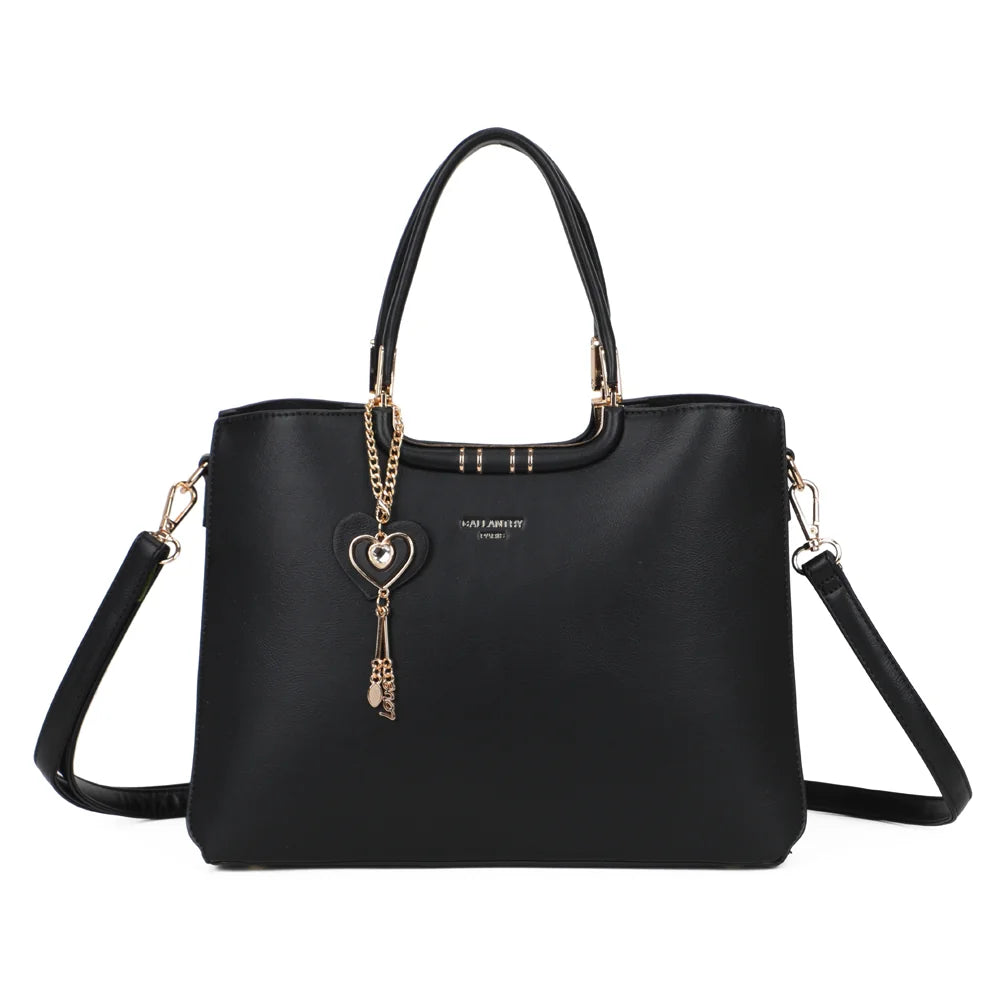 Sac à main femme Le Ambrélia noir, bijou cœur doré et bandoulière amovible – Gallantry Paris – réf. DQ-8742
