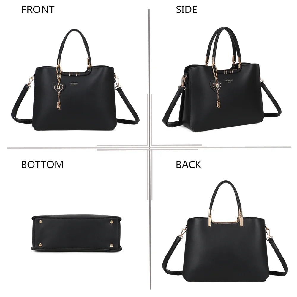 Le Ambrélia noir sous quatre angles : face, côté, dessous et dos du sac à main – réf. DQ-8742