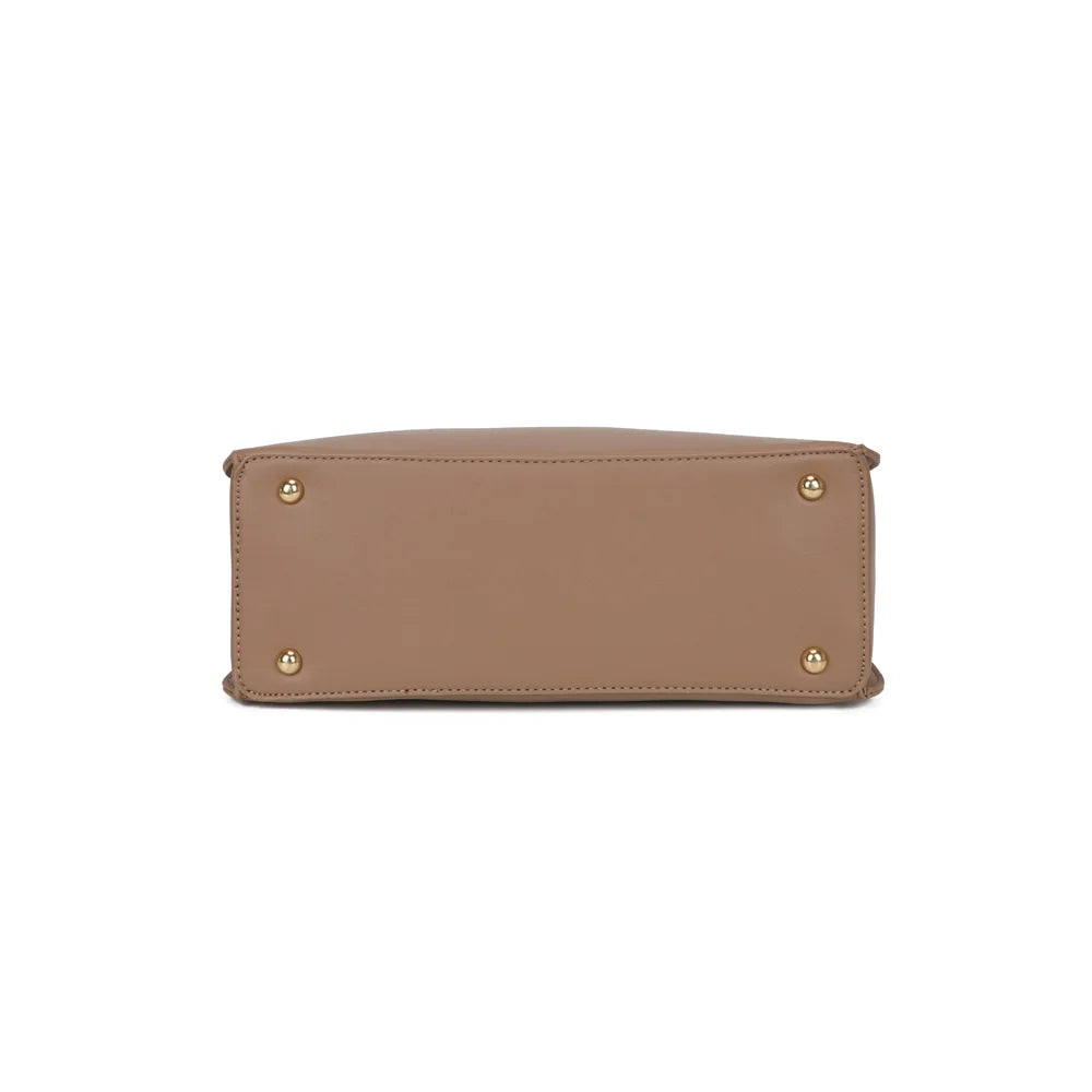 Dessous du Ambrélia taupe foncé : base plate qui garde au sac sa silhouette structurée – réf. DQ-8742