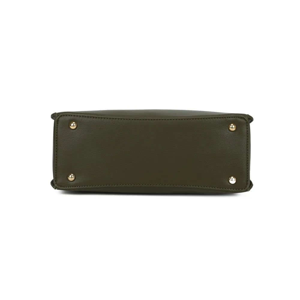 Dessous du Ambrélia vert foncé : base plate qui garde au sac sa silhouette structurée – réf. DQ-8742