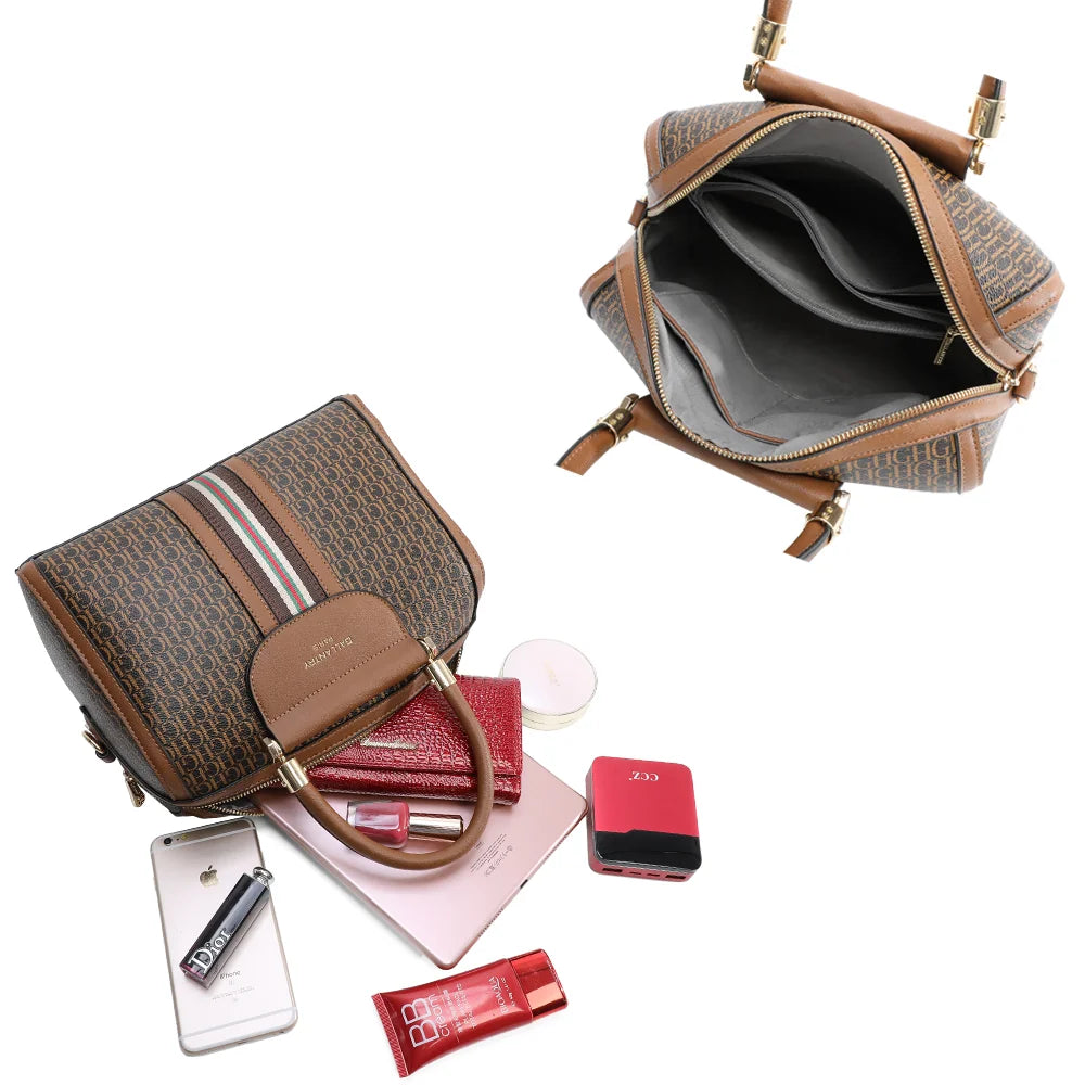 Intérieur du sac Le Arvello marron foncé : compartiment principal zippé et plusieurs espaces de rangement – réf. M-9364-7