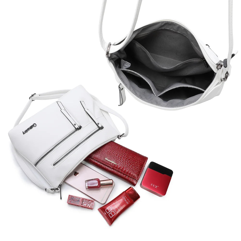 Intérieur du Le Auréane blanc : compartiment zippé spacieux pour téléphone et maquillage – réf. Z-5103