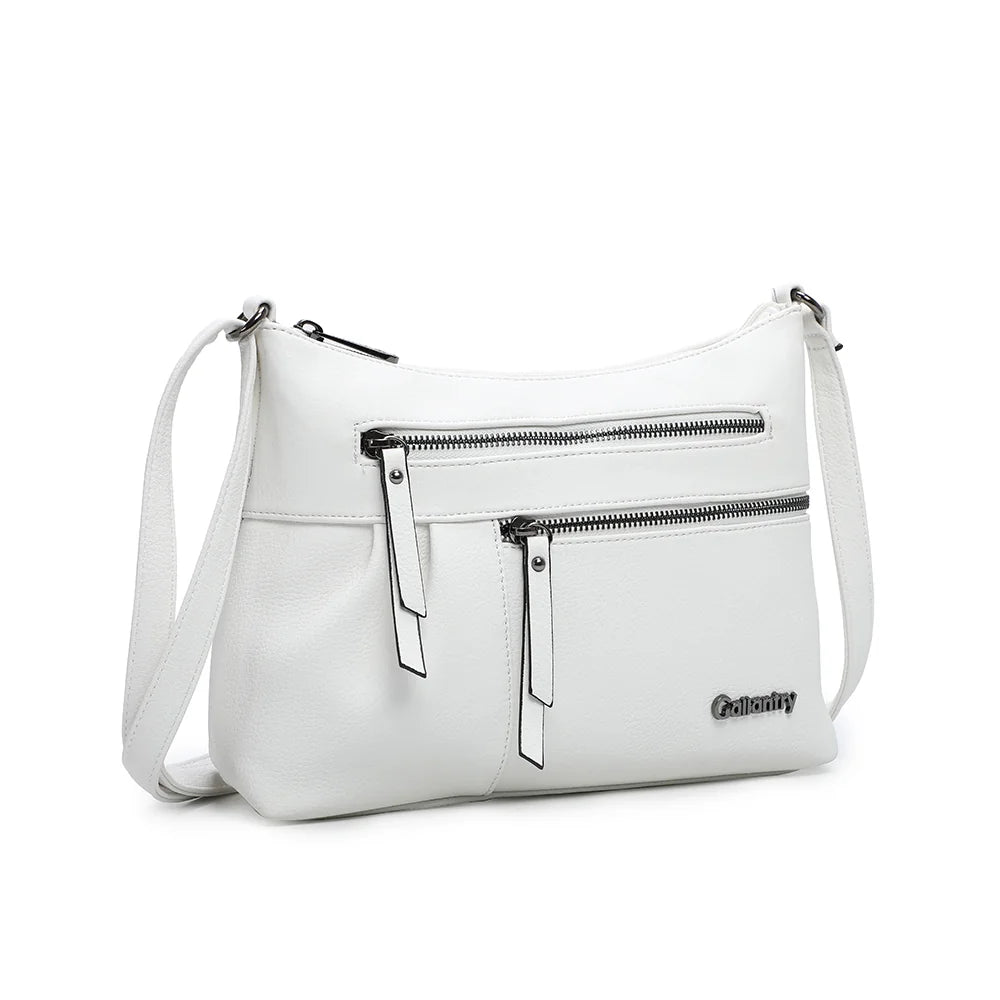 Le Auréane blanc de trois quarts : silhouette souple et poches zippées à tirettes – réf. Z-5103