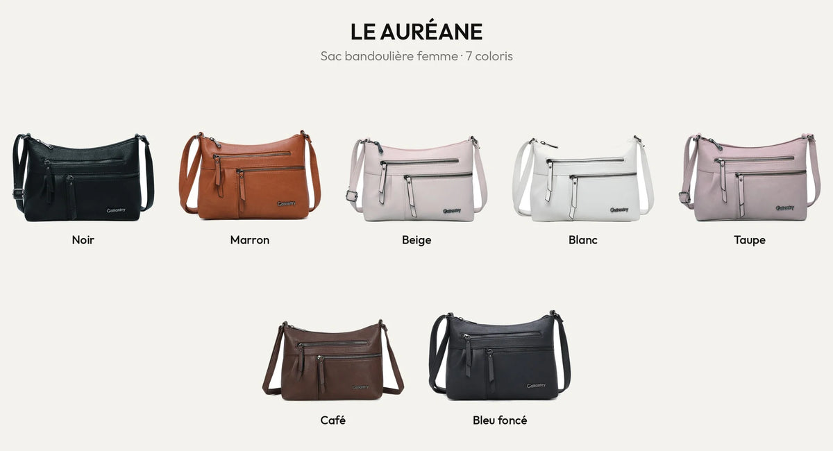 Le Auréane, sac bandoulière femme en simili cuir grainé, dans ses différents coloris – Gallantry Paris – réf. Z-5103