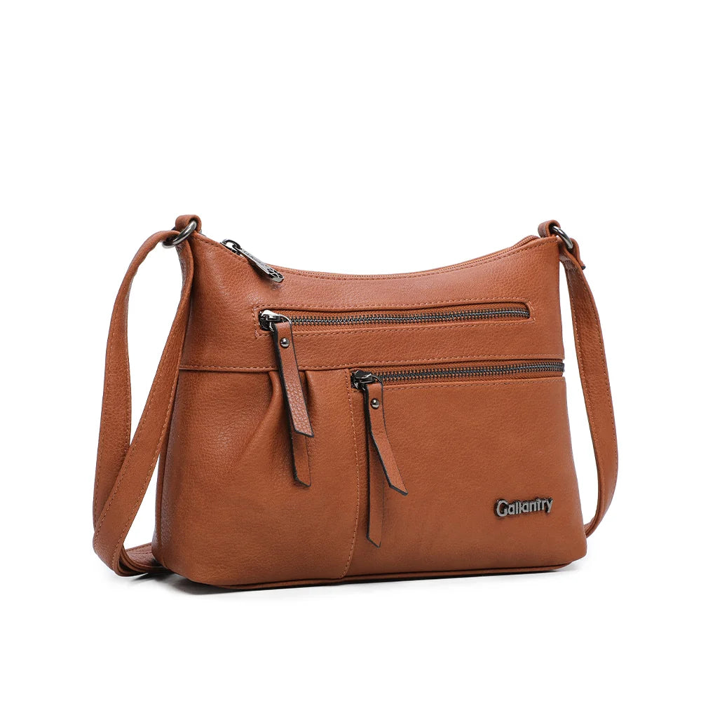 Le Auréane marron de trois quarts : silhouette souple et poches zippées à tirettes – réf. Z-5103