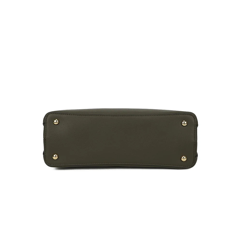 Dessous du Le Azalée vert foncé : base plate qui permet de poser le sac bien droit – réf. DQ-8741