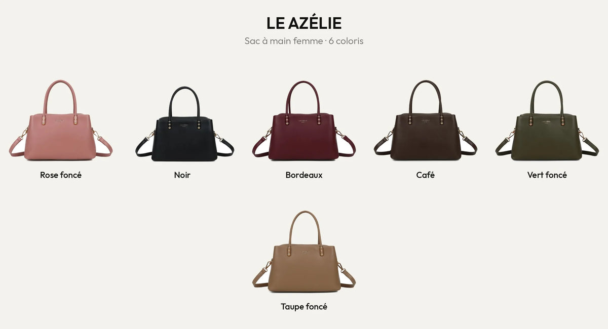 Sac à main Le Azélie en 6 coloris : rose foncé, noir, bordeaux, coffee, vert foncé et taupe foncé – Gallantry Paris – réf. LS-76007
