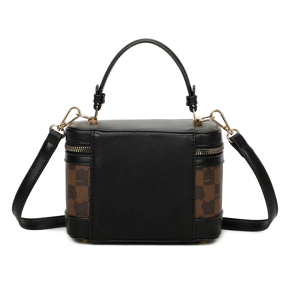 Dos du Bambino Chic marron/noir, motif damier encadré de bandes unies – réf. R-1918-1