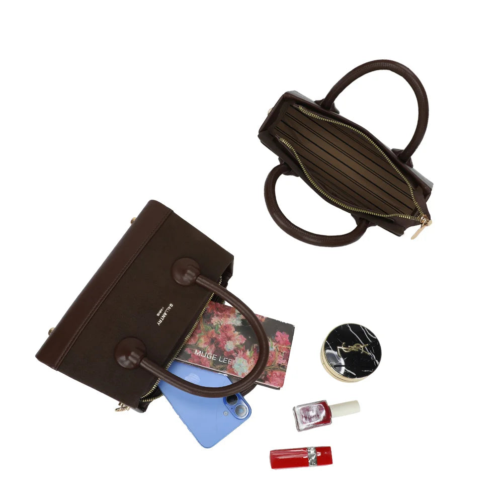 Le Basile café ouvert : compartiment principal zippé pour téléphone, carnet et maquillage – réf. YL-26022