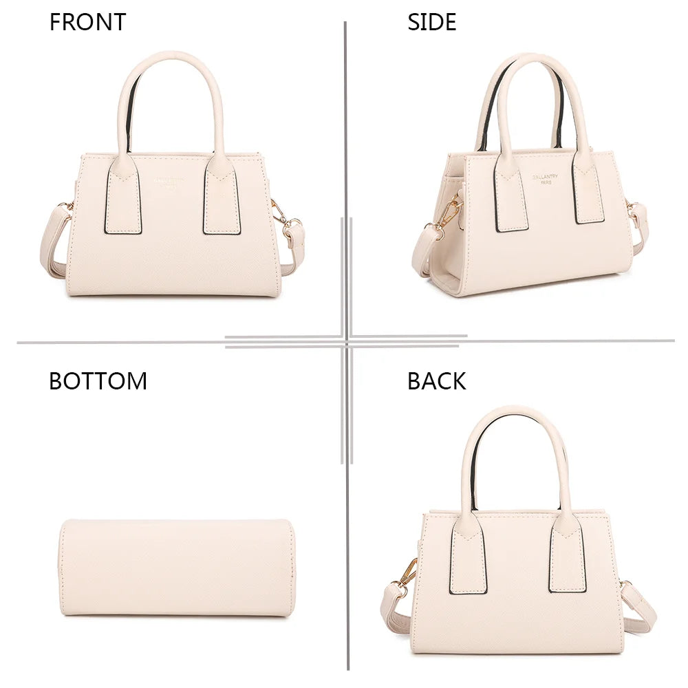 Le Bastien beige sous tous les angles : face, côté, dessous et dos de ce petit sac à main structuré – réf. HY-5432-1