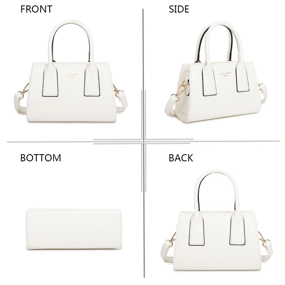 Le Bastien blanc sous tous les angles : face, côté, dessous et dos de ce petit sac à main structuré – réf. HY-5432-1