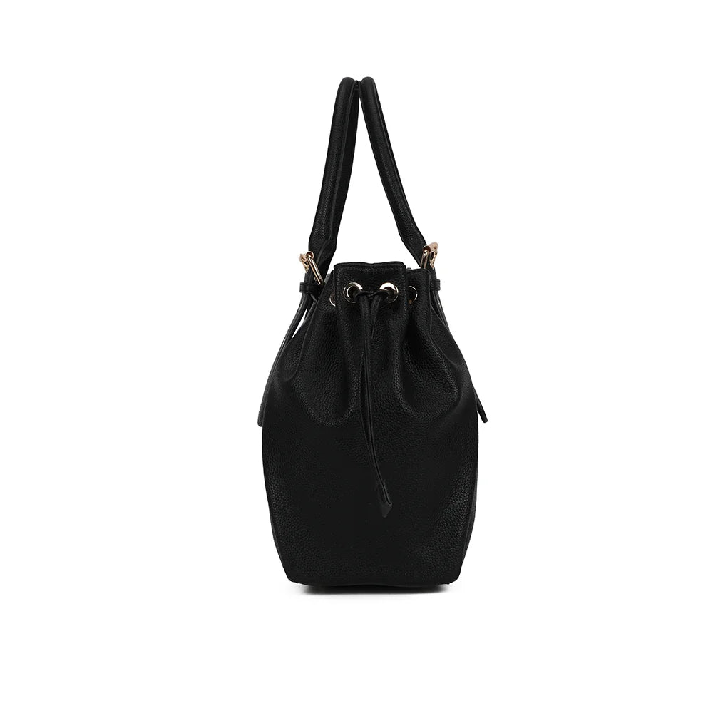 Sac cabas Le Beaumont noir de profil, avec ses liens coulissants sur le côté – réf. R-62080-4-AIR