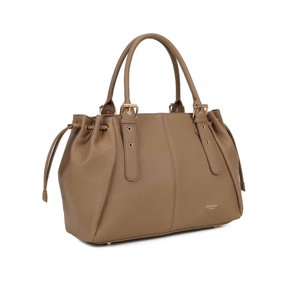Sac cabas Le Beaumont taupe foncé de trois quarts, liens coulissants et deux longues anses – réf. R-62080-4-AIR