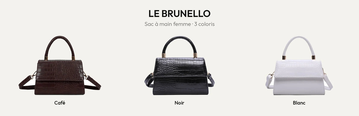 Le Brunello, petit sac à main femme effet croco en Coffee, Noir et Blanc – Gallantry Paris – réf. HY-5406