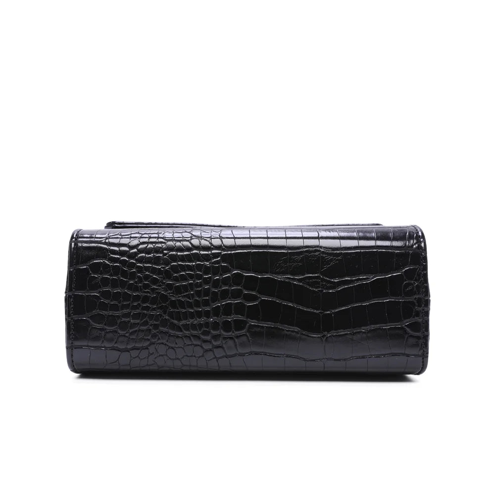 Dessous du Le Brunello noir, base plate en synthétique effet croco pour poser le sac – réf. HY-5406
