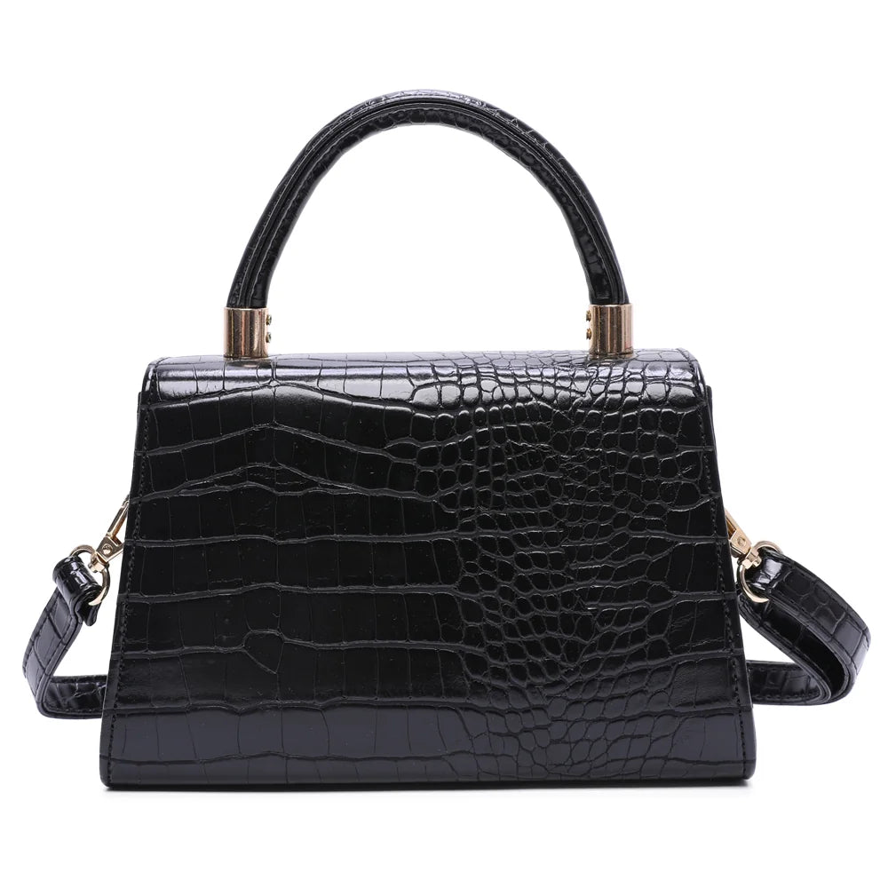 Dos du Le Brunello noir, surface synthétique effet croco et anse rigide aux embouts dorés – réf. HY-5406