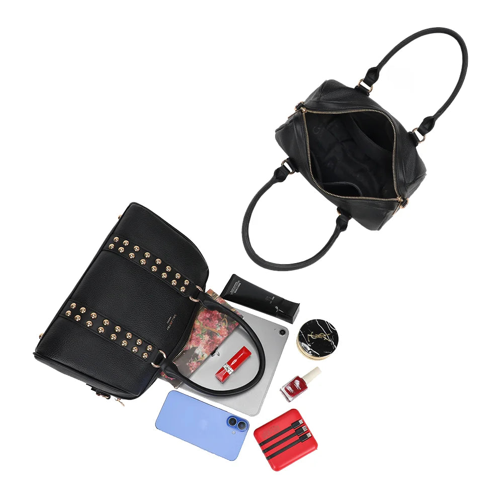 Intérieur du Le Calven noir : grand compartiment zippé pour tablette, téléphone et beauté – réf. R-2079