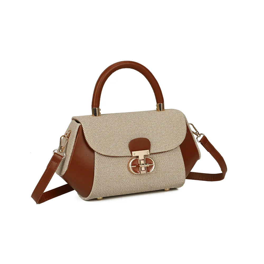 Le Calvia taupe/marron de trois quarts : silhouette structurée et côtés lisses aux tons contrastés – réf. YL-26008-2