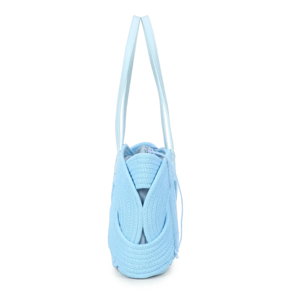 Profil du Candyloop bleu clair : soufflet de 12 cm et longues anses lisses à porter à l’épaule – réf. A-9168