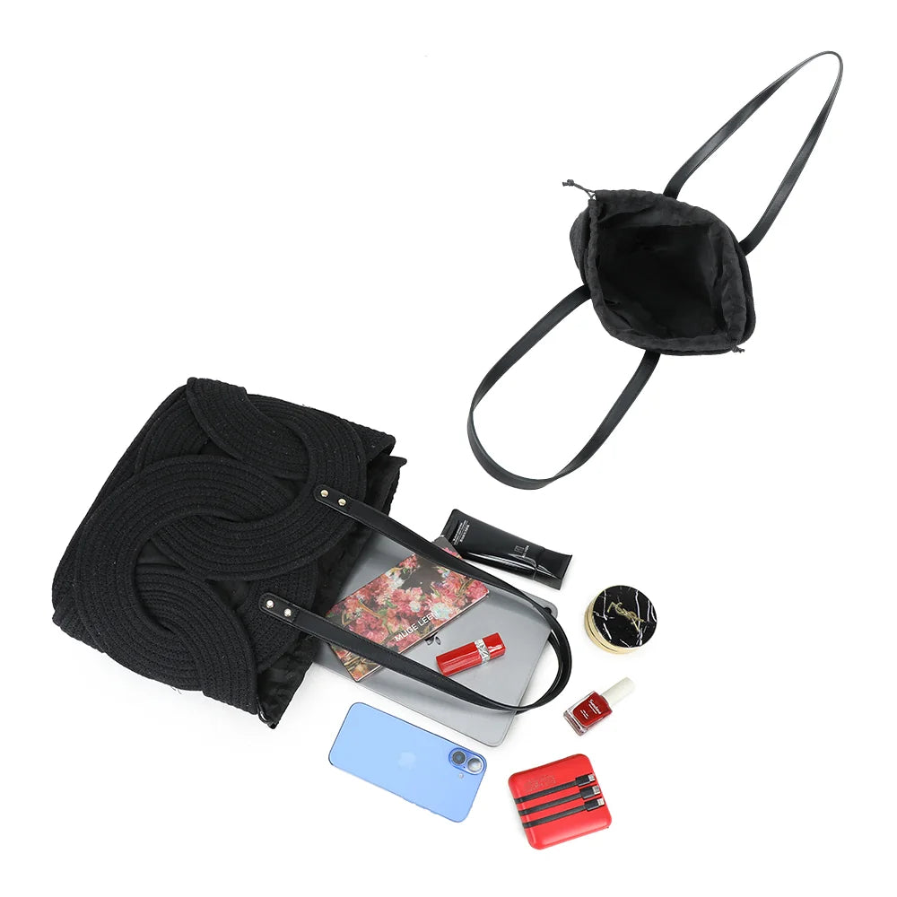 Intérieur du Candyloop noir : sac en tissu à lien coulissant qui accueille tablette et téléphone – réf. A-9168