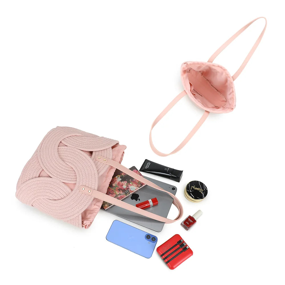 Intérieur du Candyloop rose : sac en tissu à lien coulissant qui accueille tablette et téléphone – réf. A-9168