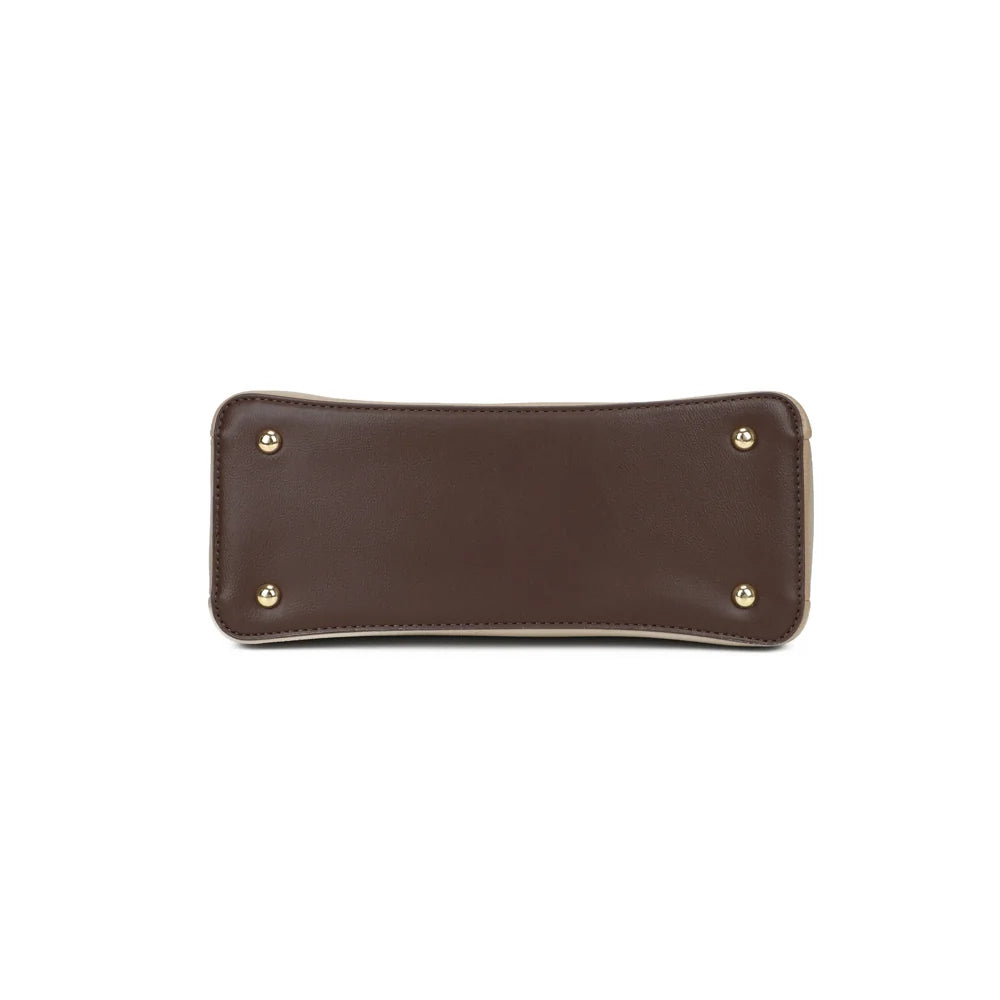 Dessous du sac Le Cardinal taupe/coffee, base rectangulaire en simili cuir grainé – réf. DQ-8736