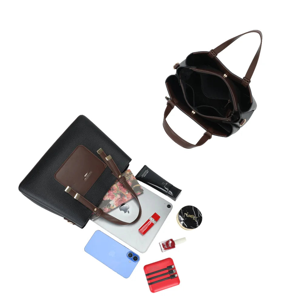 Intérieur du Le Cardinal noir : plusieurs compartiments et poches zippées pour ranger téléphone et essentiels – réf. DQ-8736