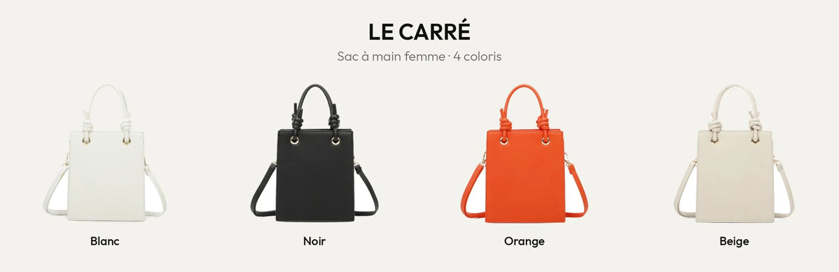 Le Carré, petit sac à main femme à anses nouées, en Blanc, Noir, Orange et Beige – Gallantry Paris – réf. KJ-62018