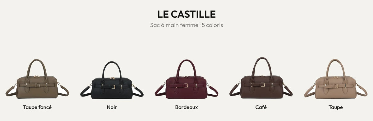 Le Castille, sac à main femme en simili cuir grainé : D.TAUPE, Noir, Bordeaux, Coffee et Taupe – Gallantry Paris – réf. R-2064