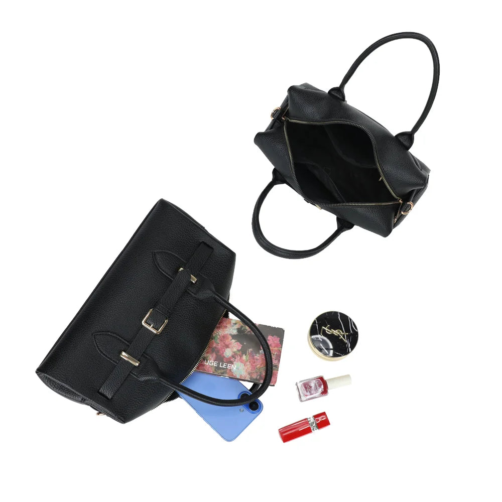 Intérieur du Castille noir : compartiment principal zippé pour téléphone, carnet et maquillage – réf. R-2064