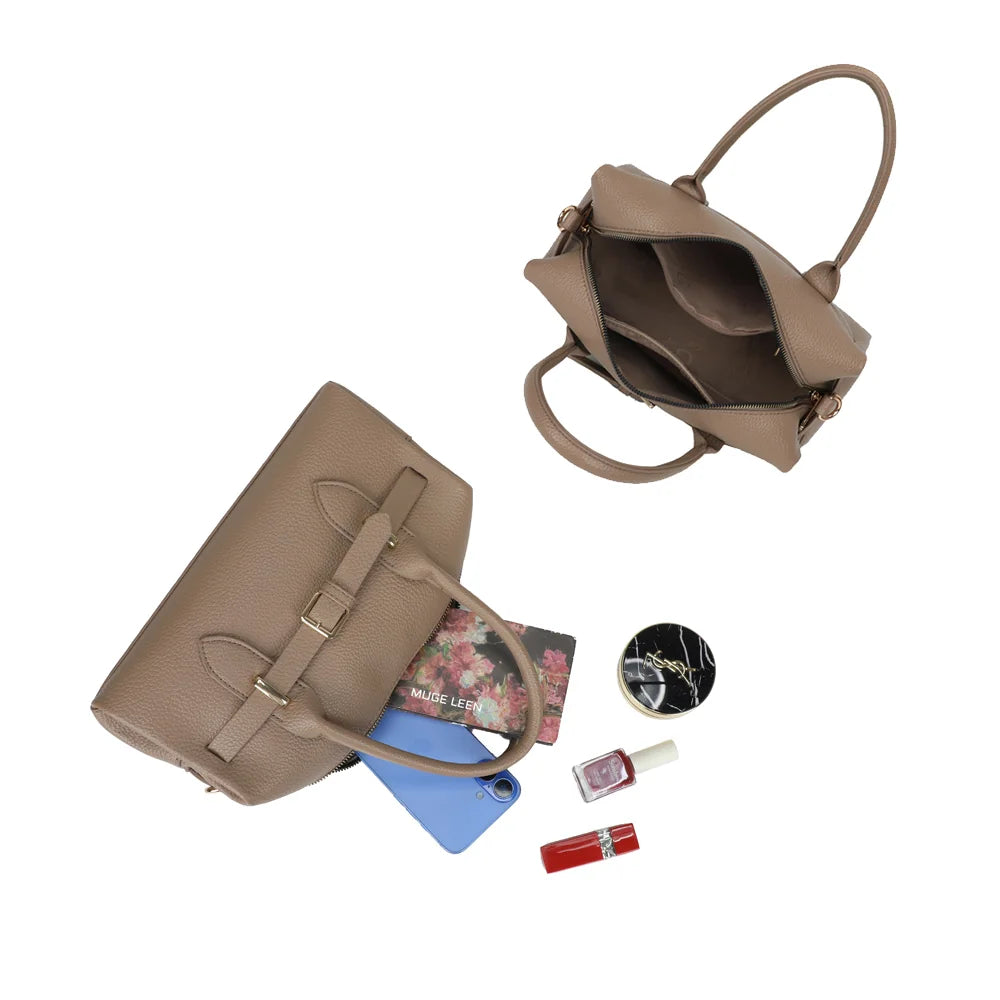 Intérieur du Castille taupe : compartiment principal zippé pour téléphone, carnet et maquillage – réf. R-2064