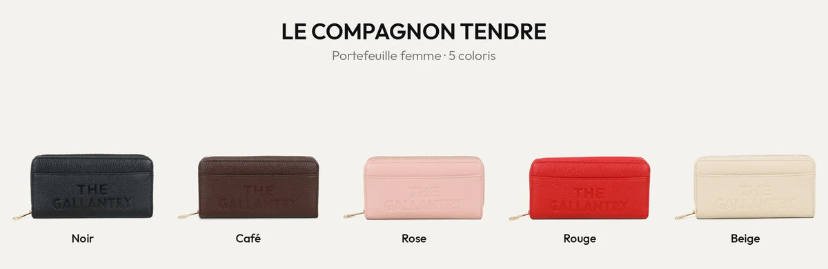 Portefeuille femme Le Compagnon Tendre en 5 coloris : noir, coffee, rose, rouge et beige – Gallantry Paris – réf. SF-69052