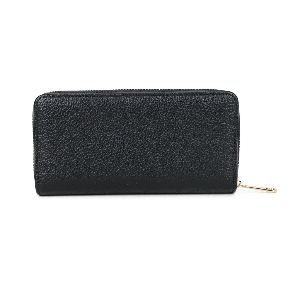 Dos du portefeuille Le Compagnon Tendre noir, surface grainée unie et zip doré sur le pourtour – réf. SF-69052