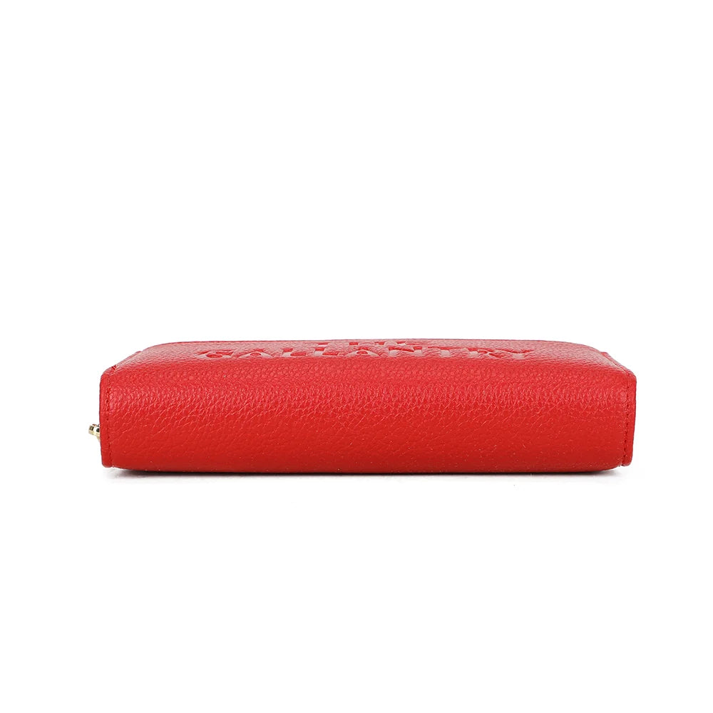 Dessous du portefeuille Le Compagnon Tendre rouge, en simili cuir grainé bordé par le zip doré – réf. SF-69052