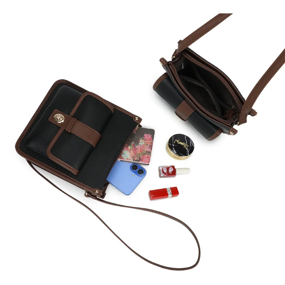 Intérieur du Le Corvès noir : compartiment principal zippé qui accueille téléphone et petits essentiels – réf. R-2071