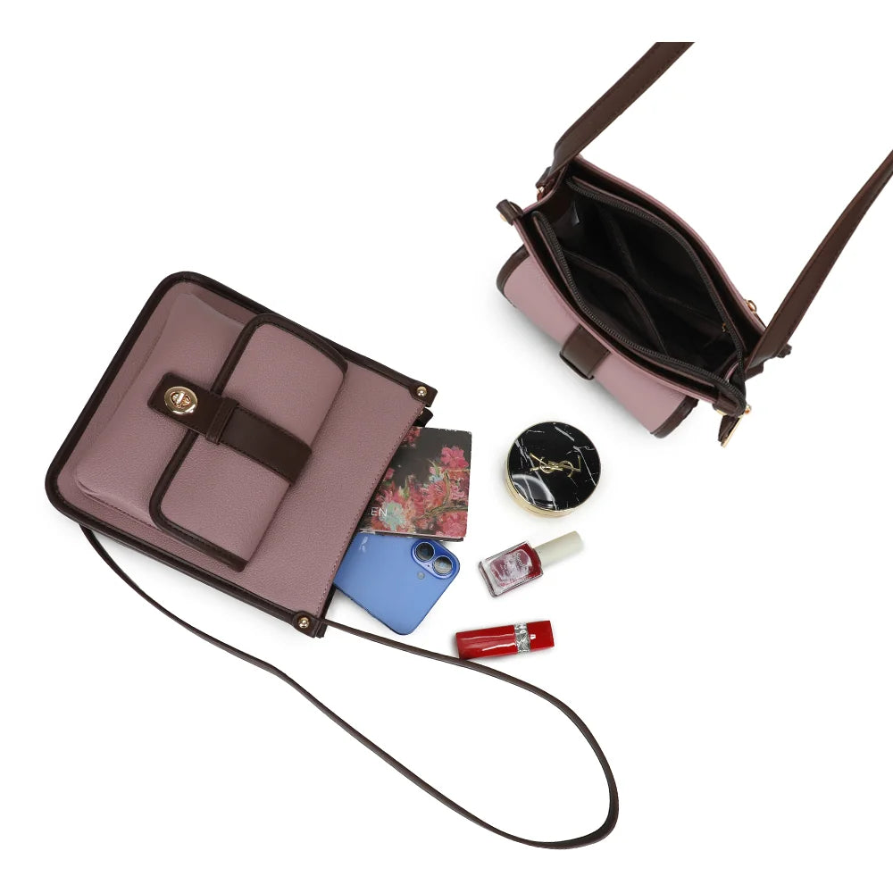 Intérieur du Le Corvès rose foncé : compartiment principal zippé qui accueille téléphone et petits essentiels – réf. R-2071