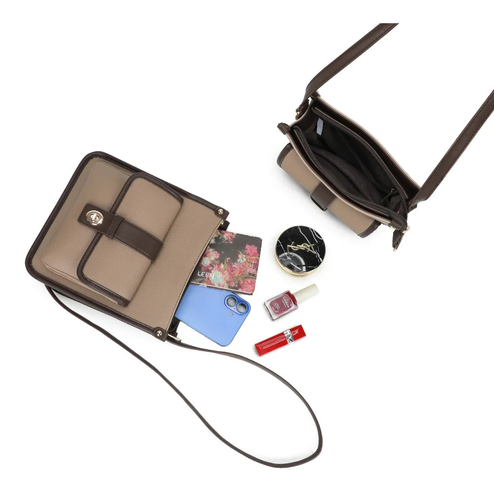 Intérieur du Le Corvès taupe foncé : compartiment principal zippé qui accueille téléphone et petits essentiels – réf. R-2071
