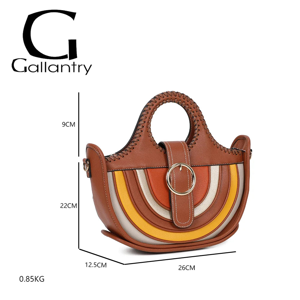 Dimensions du Crescendo camel : 26 × 12,5 × 22 cm, anses de 9 cm, poids 0,85 kg – réf. A-9104