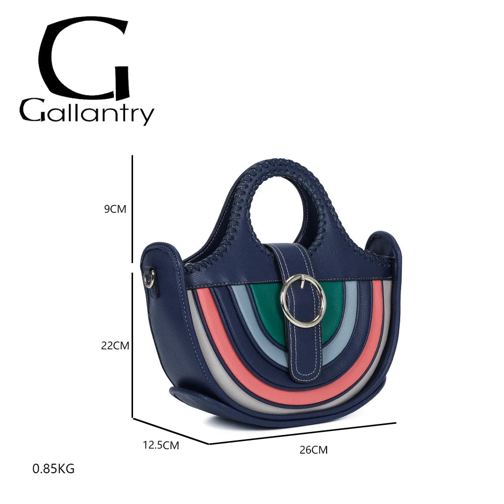 Dimensions du Crescendo marine : 26 × 12,5 × 22 cm, anses de 9 cm, poids 0,85 kg – réf. A-9104