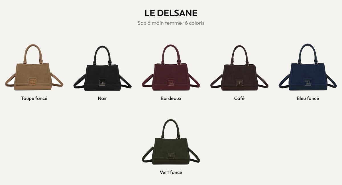 Le Delsane, sac à main femme à rabat effet suédé, en six coloris – Gallantry Paris – réf. G-7512