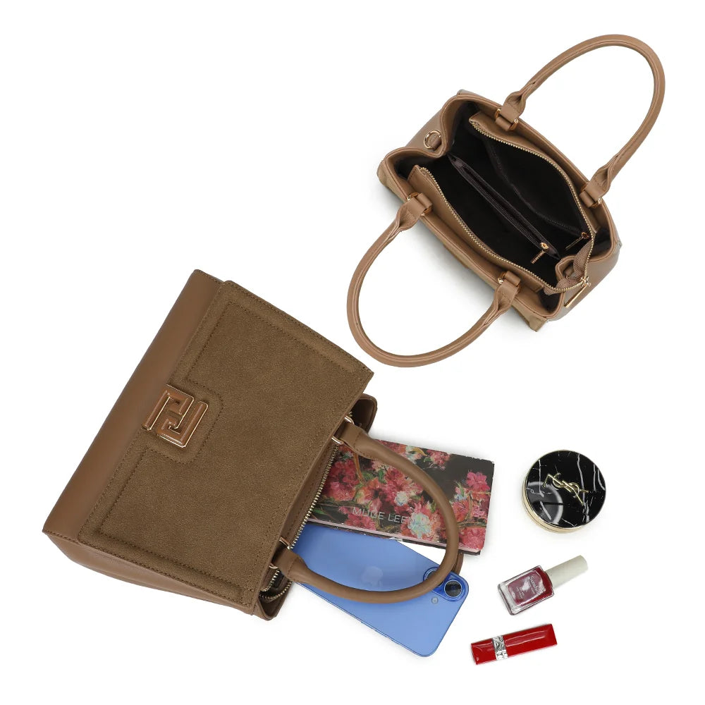 Intérieur du Delsane taupe foncé : compartiments et poche centrale zippée pour organiser ses essentiels – réf. G-7512