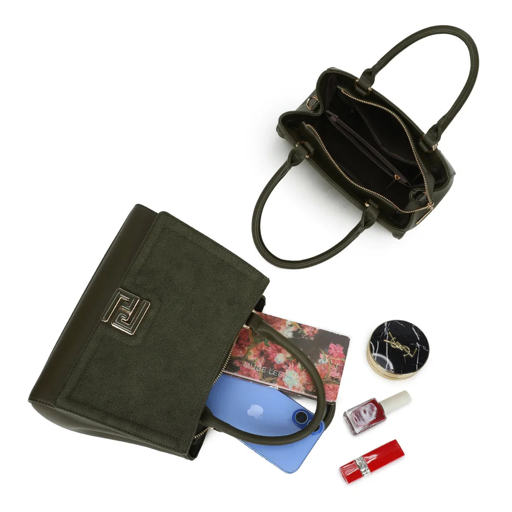 Intérieur du Delsane vert foncé : compartiments et poche centrale zippée pour organiser ses essentiels – réf. G-7512