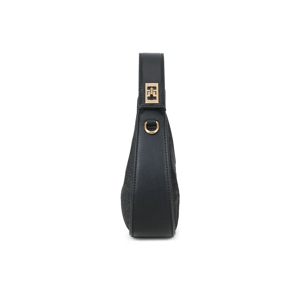 Profil du Denim Chic noir : silhouette fine de 7 cm d’épaisseur et anneaux dorés – réf. A-9169