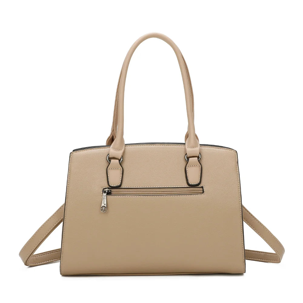 Dos du Le Diane taupe : motif losange embossé sur toute la face et longues anses pour l’épaule – réf. R-1501