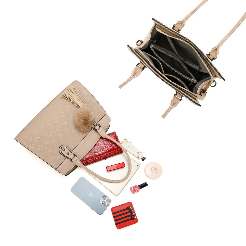 Intérieur compartimenté du Le Diane taupe : tablette, téléphone et essentiels du quotidien – réf. R-1501