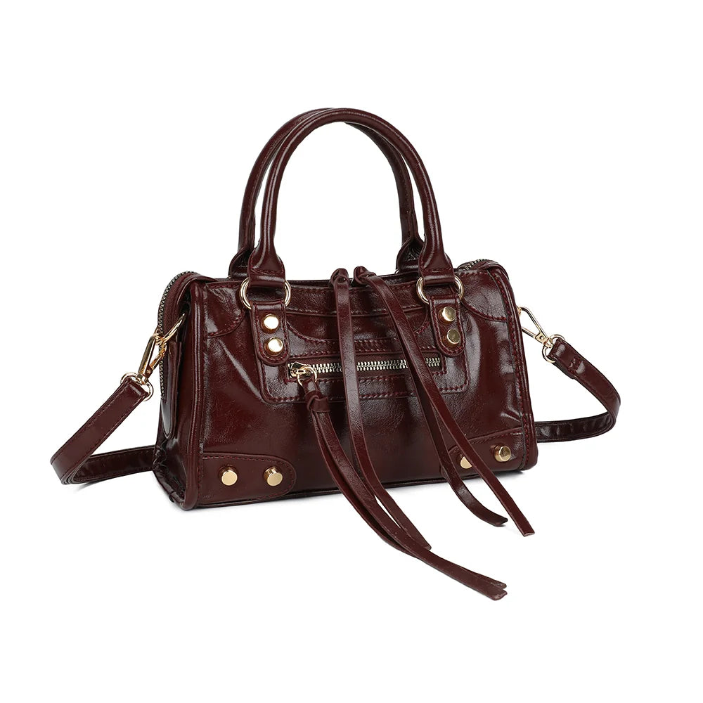 Le Dorian bordeaux de trois quarts : silhouette compacte et structurée, zip frontal doré – réf. KJ-62088-1